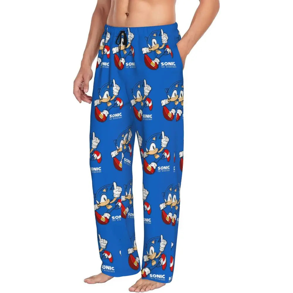 Custom Print Men's Soniced Pajama Pants Hedgehog Game Sleepwear Sleep Lounge Bottoms with Pockets