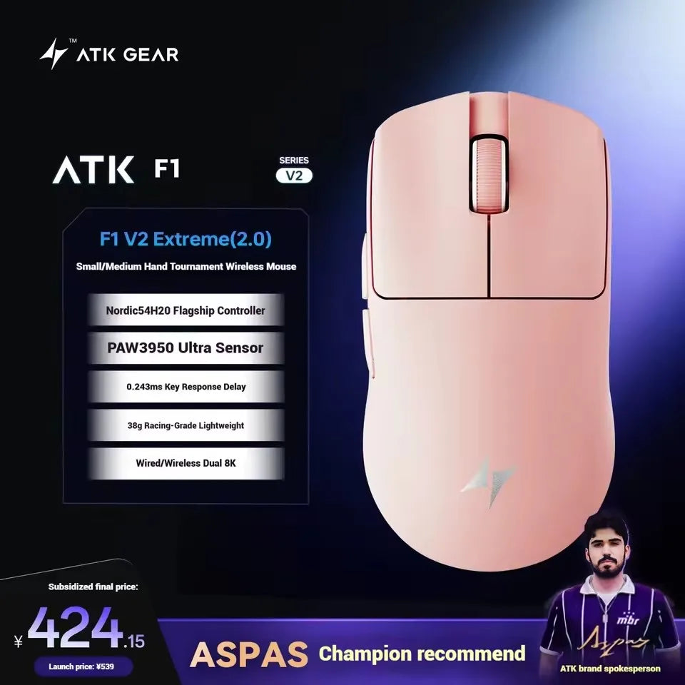 Ratón gaming inalámbrico ATK Blazing Sky F1 V2 Ultra Max de doble modo, ligero, PAW3950Ultra, doble 8K, baja latencia, ergonómico extremo