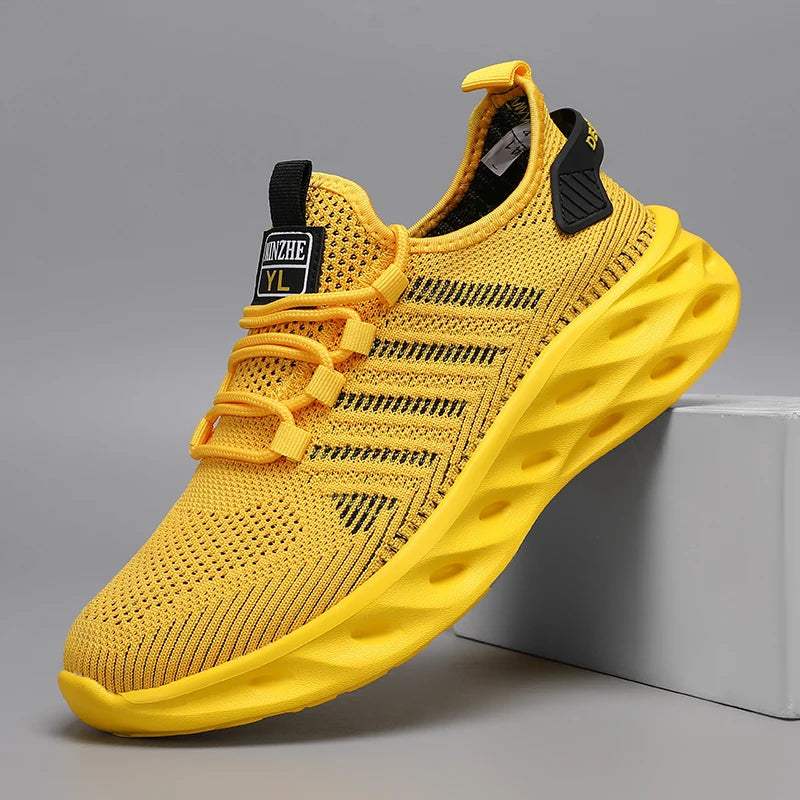 Unisex herresneakers – komfortable, åndbare løbesko til par, kvinder, tennis og sport, størrelse 37-47, gule vandresneakers