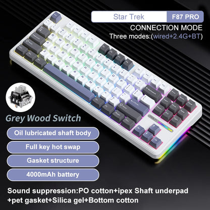 AULA F87 Pro Wireless Mechanical Keyboard 87 Keys Bluetooth 2.4G Wired Gaming Keyboard RGB Hotswap Gamer Non-contact Keyboard