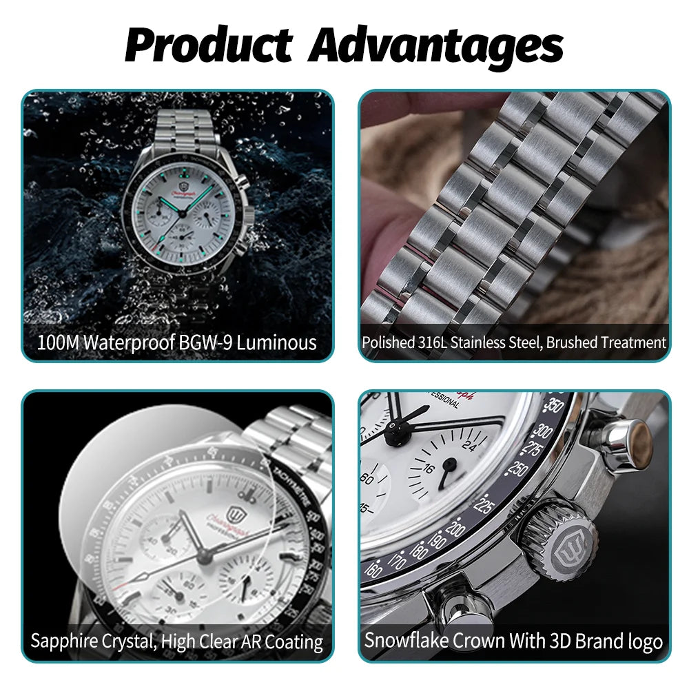 Reloj para hombre Watchdives New Wd1863 de cuarzo VK63, cronógrafo, cristal de zafiro abombado, resistente al agua, 39Mm, acero, marca líder, lujo, negocios