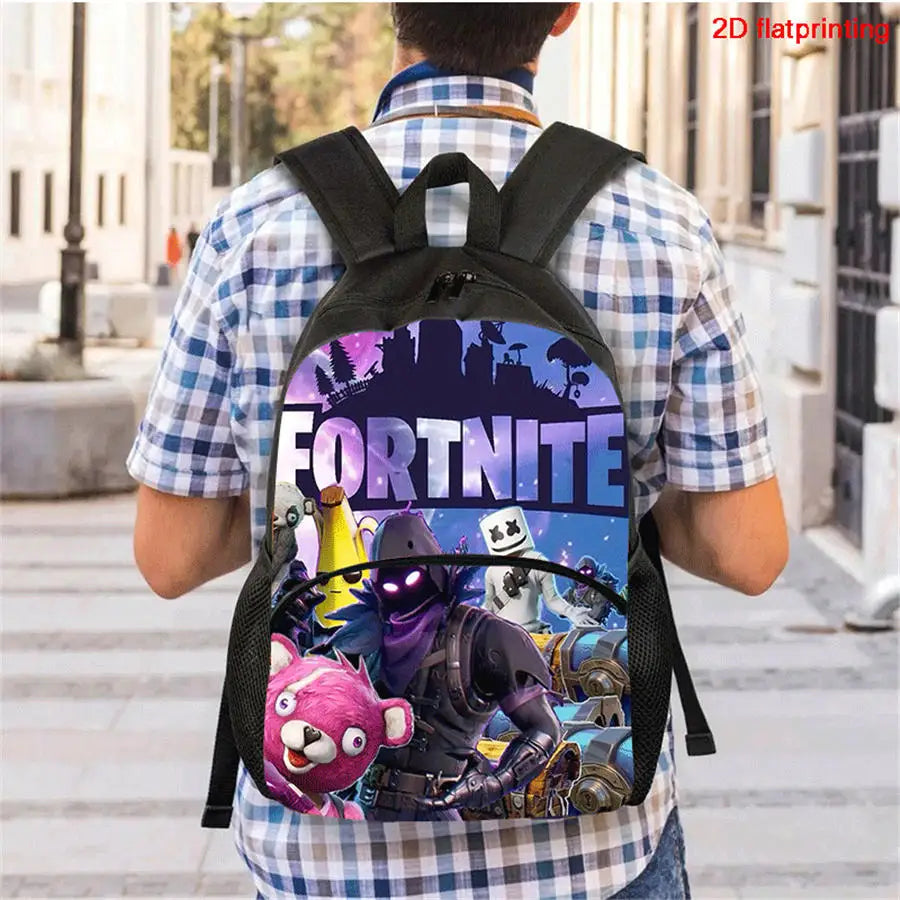 Zaino FORTNITE leggero 3 pezzi con tasca frontale, borsa pranzo, astuccio e portachiavi 3D stampato gratuito per bambini e bambine dai 5 ai 10 anni