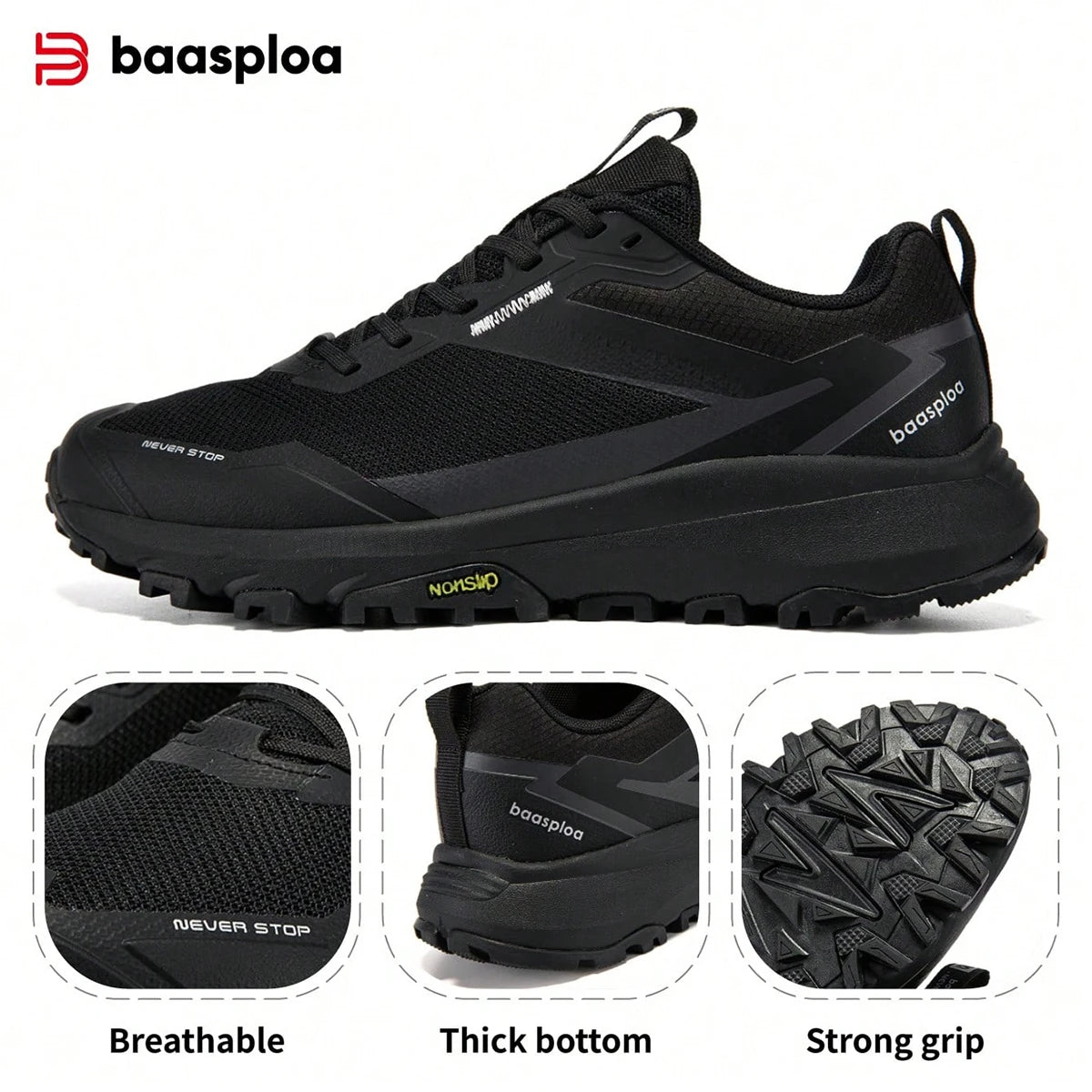 Ténis de caminhada para homem Baasploa: calçado de moda para atividades ao ar livre, leve e respirável; calçado casual masculino antiderrapante e resistente ao desgaste, ideal para escalada