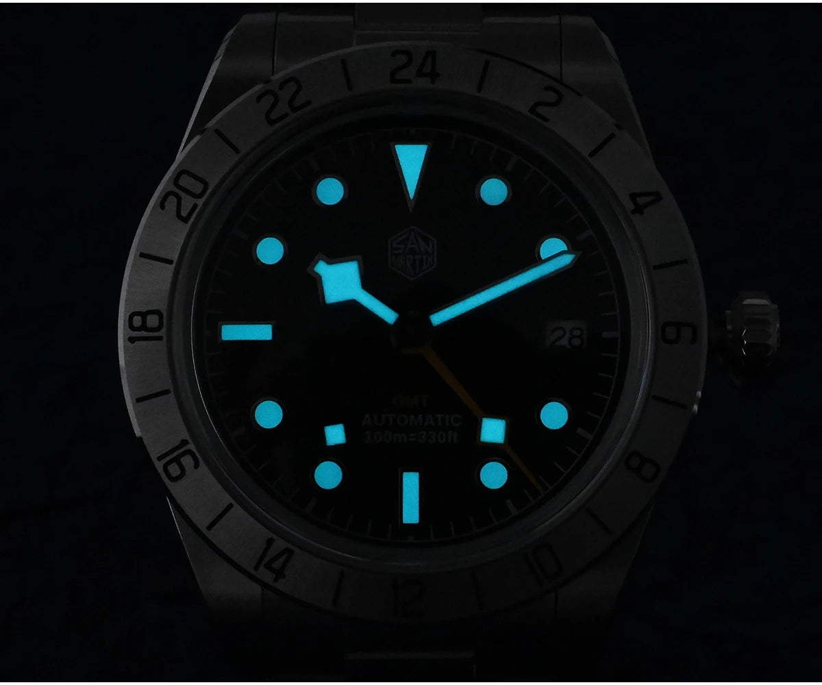 San Martin Nuevo reloj mecánico automático NH34 BB GMT de 39mm, reloj deportivo de zafiro, luminoso, impermeable 100m para hombre, Relogio SN0054