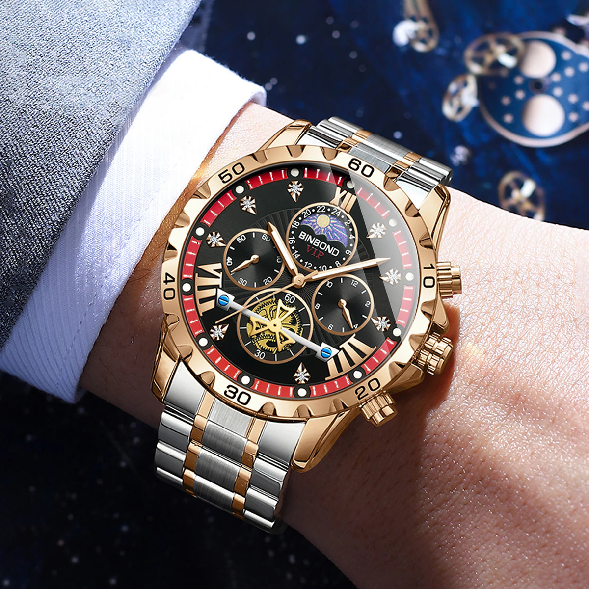 BINBOND quartz watches for men luxury accurate durable watch luminous waterproof chronograph men's watch business watch reloj