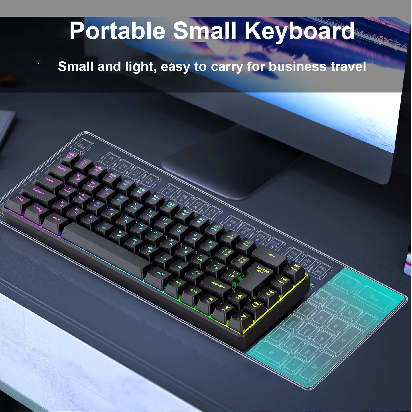 Tastiera meccanica gaming 68 tasti russo-inglese, tastiera bilingue con retroilluminazione RGB per il gaming