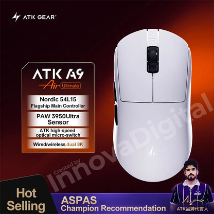 Mouse gaming wireless ATK Dragonfly A9 Ultimate A9 Air PAW3950 ultraleggero ergonomico e-sport per gamer FPS CSGO A9 Ultra