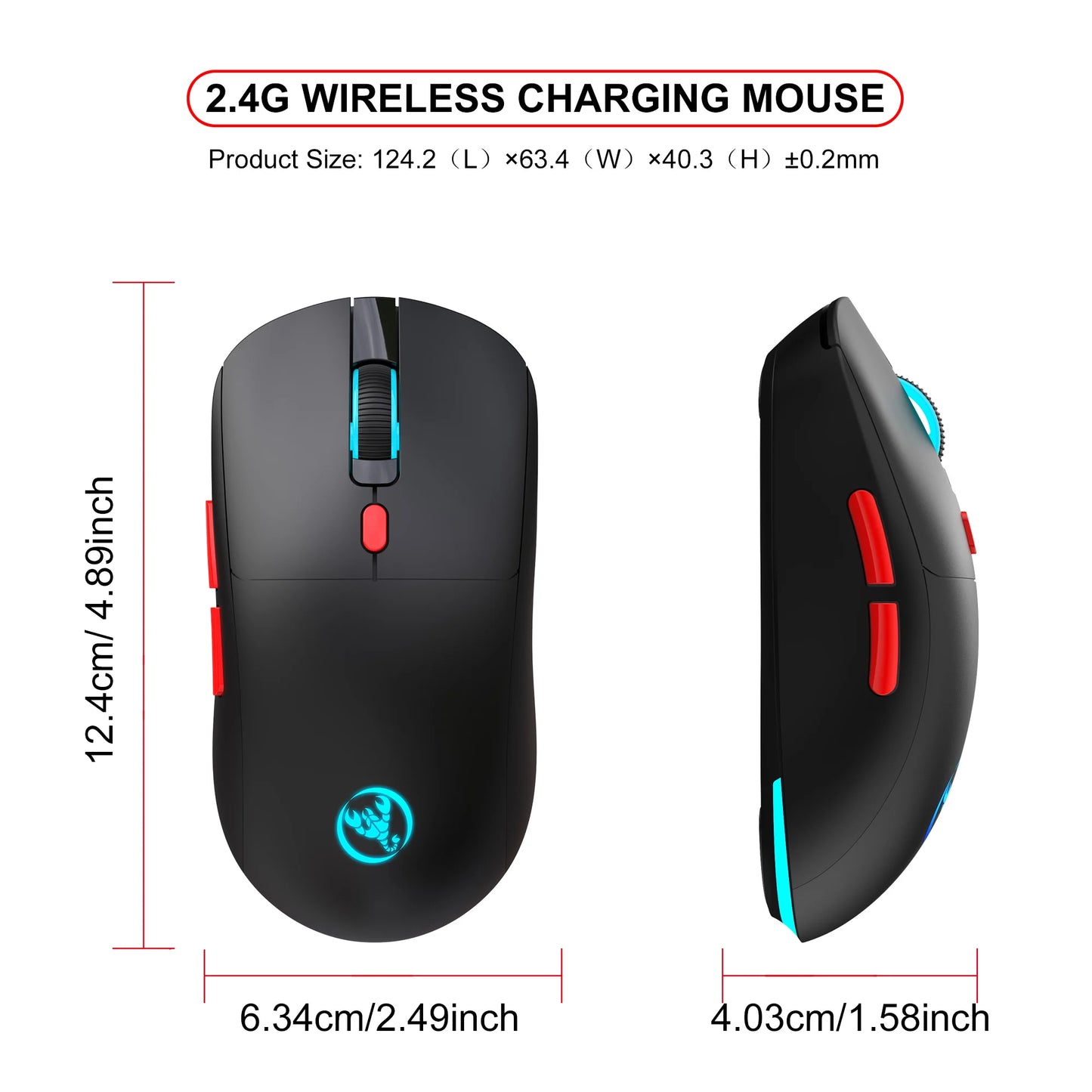 2.4G Wireless Rechargeable Mouse with RGB Lighting, 3600 DPI Ergonomic Silent Wireless Mouse for Laptop, PC, Office & Gaming
