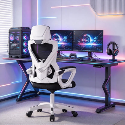Chaise de bureau ergonomique, chaise de jeu inclinable à hauteur réglable, chaise de bureau pivotante avec dossier souple, respirant et agréable au toucher.