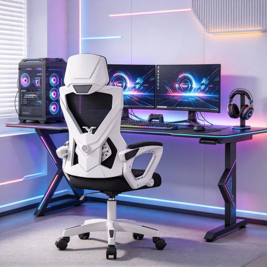 Chaise de bureau ergonomique, chaise de jeu inclinable à hauteur réglable, chaise de bureau pivotante avec dossier souple, respirant et agréable au toucher.