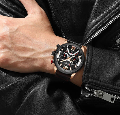 Relógio para homem CURREN 8329 – Estilo desportivo descontraído, design militar, bracelete em pele, cronógrafo na moda, relógio de luxo de grande marca