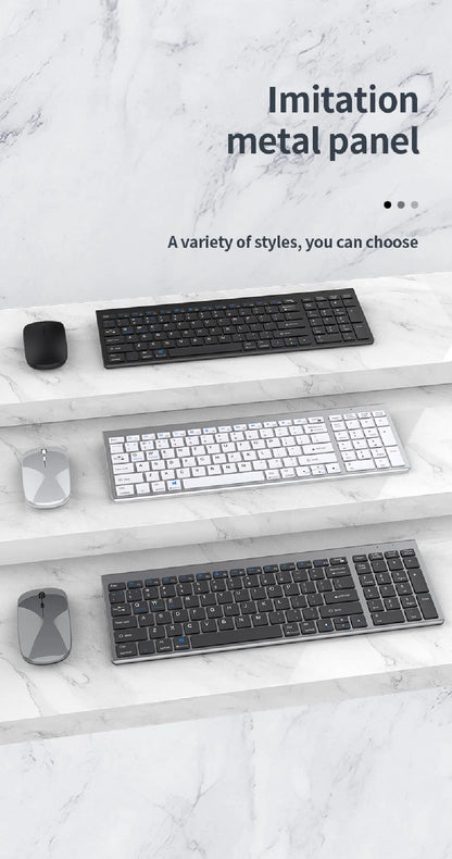 Conjunto de teclado e rato sem fios JOMAA Bluetooth e USB 2.4G para portátil, computador e iPad, combo recarregável e silencioso