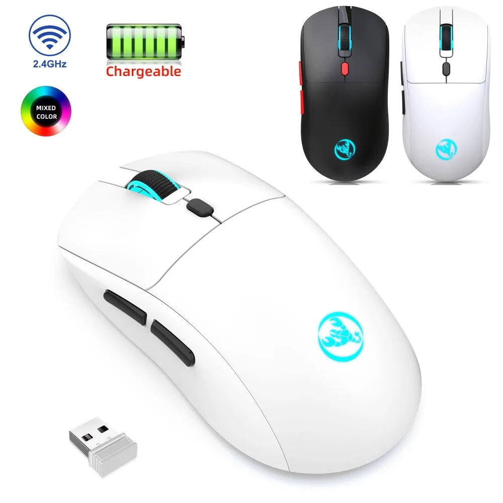 2.4G Wireless Rechargeable Mouse with RGB Lighting, 3600 DPI Ergonomic Silent Wireless Mouse for Laptop, PC, Office & Gaming