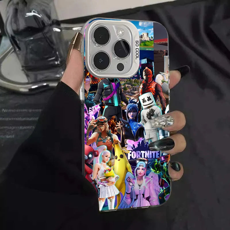Funda para teléfono F-fornite Game de 1 pieza, carcasa IMD color plata para iPhone 16 15 14 13 12 11 Pro Max Plus