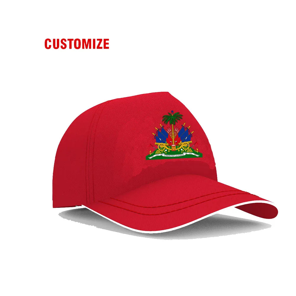 Casquette de baseball personnalisée « Haïti » avec nom, numéro et logo d'équipe – Hti – Pays – Voyage – Nation française – Drapeau de la République d'Haïti