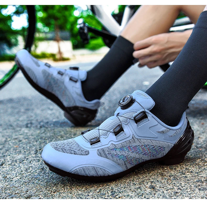 Zapatillas de ciclismo MTB para hombre y mujer T03 moradas, transpirables, de velocidad, con autocierre, para ciclismo de carretera, deporte al aire libre, competición y entrenamiento