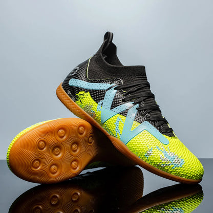 Men's Sports IC Indoor Flat Bottomed Football Shoes Adult High-Tops Wear Resisting Training Shoes Teenagers Non Slip Shoes