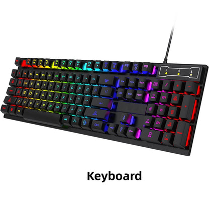 Set tastiera e mouse cablati da gaming ergonomici con tastiera 104 tasti, retroilluminazione RGB con effetto respiro, per computer, laptop, gamer e ufficio