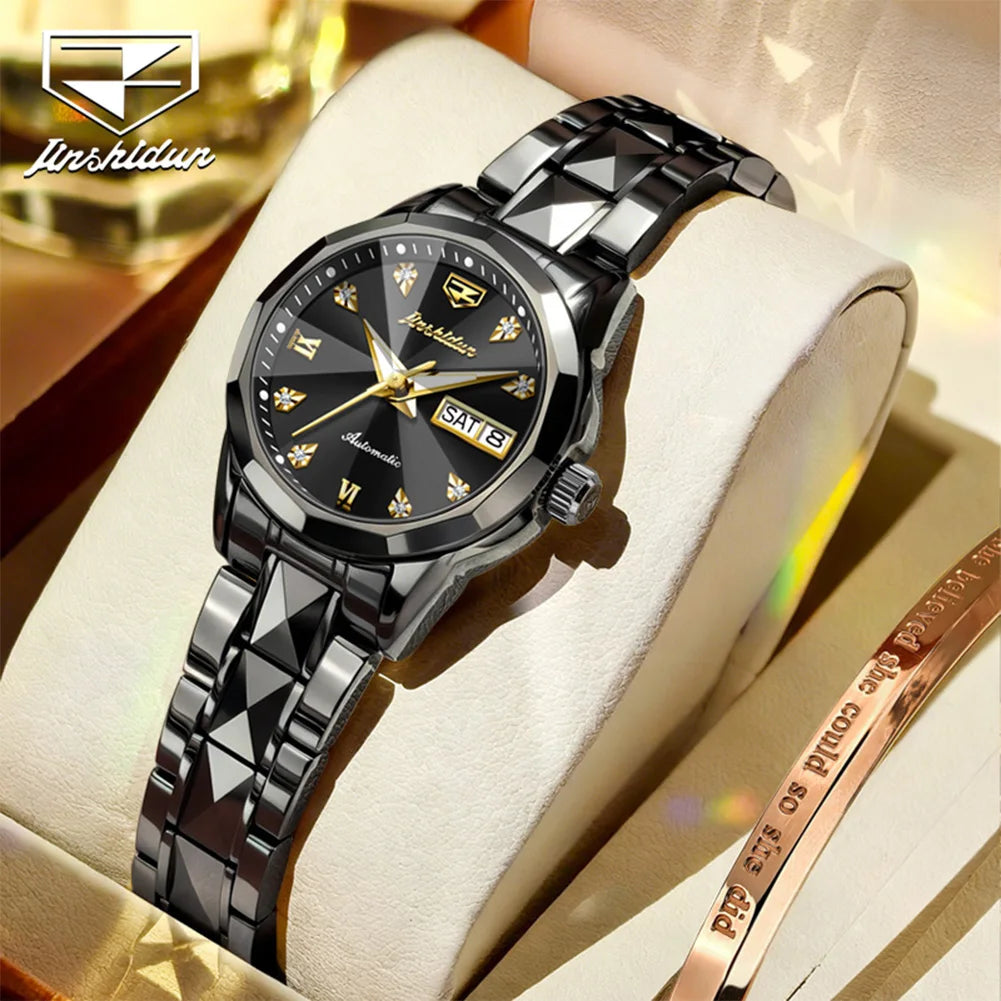 JSDUN 8995 Women Watch Mechanical Watch Waterproof Week Date Ladies Watch High Quality Luxury Original Tungsten Steel Clock