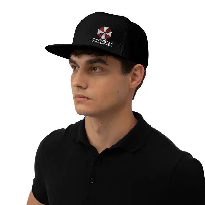 Umbrella Corporation Flat Bill Hats for Men Snapback Skull Hats Black Hat for Teens Boys Skateboard Hats Hip Hop Baseball Cap