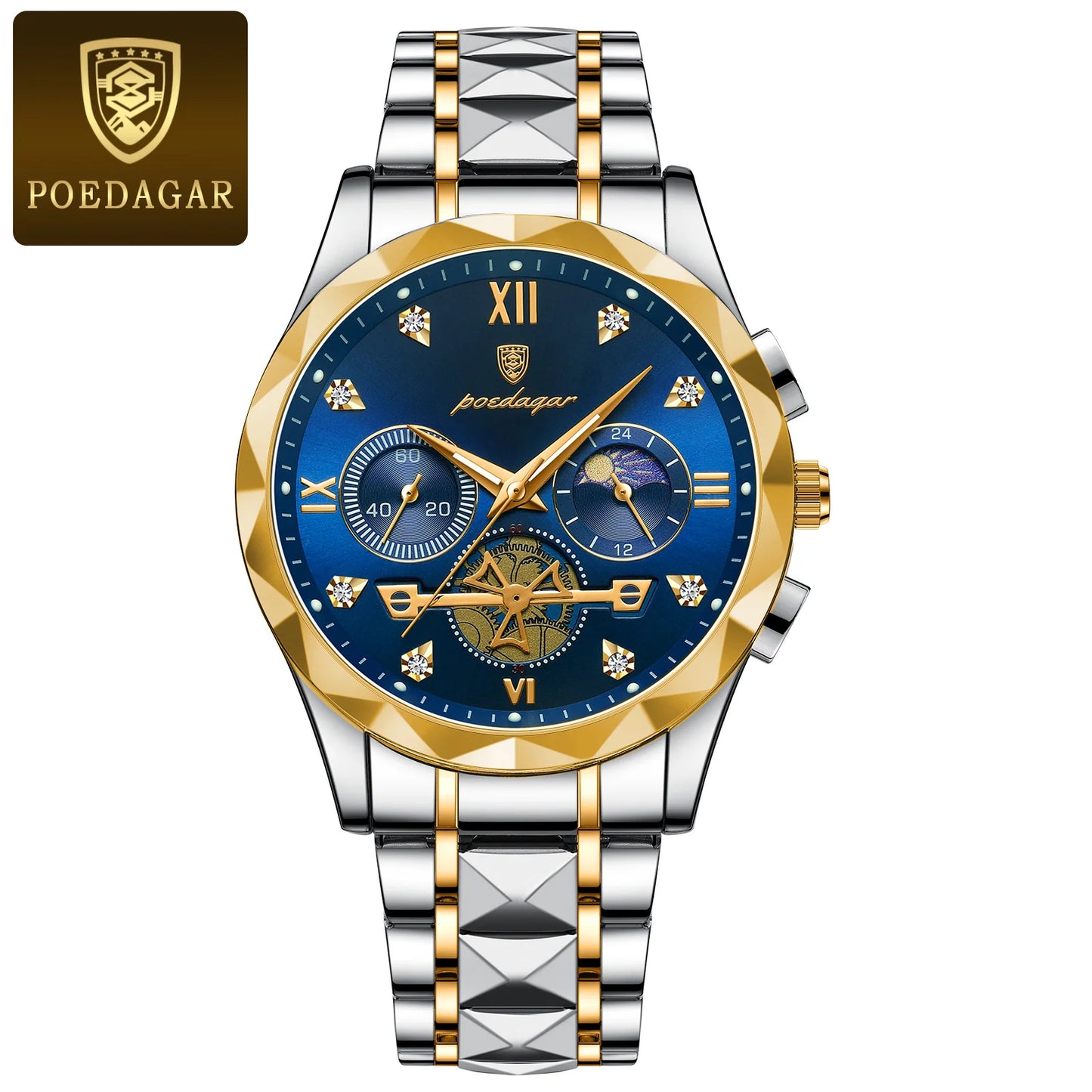 POEDAGAR Top High Quality Man Wristwatch Stainless Steel Chronograph Business Men Watch Waterproof Luminous Quartz Men's Watches