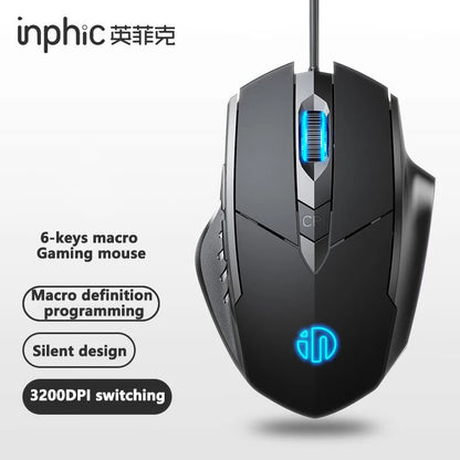 Inphic W1 Wired Mouse Esports Gaming Mouse Macro Programming Definition to Adjust DPI Silent Office Mouse