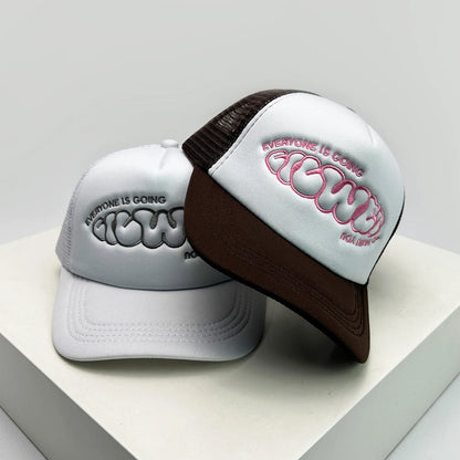 Gorras de béisbol unisex nuevas con bloques de color, letras estampadas y bordadas, estilo hip hop, malla transpirable, visera para el sol, tipo trucker streetwear, versátiles