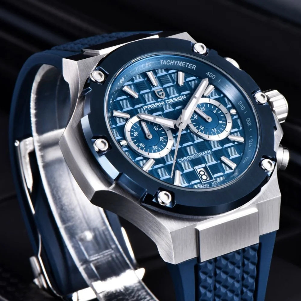 Reloj de cuarzo para hombre PAGANI DESIGN PD-YS032, 44mm, movimiento japonés VK64, caja de acero inoxidable, correa de caucho, cristal de zafiro, resistente al agua 100M