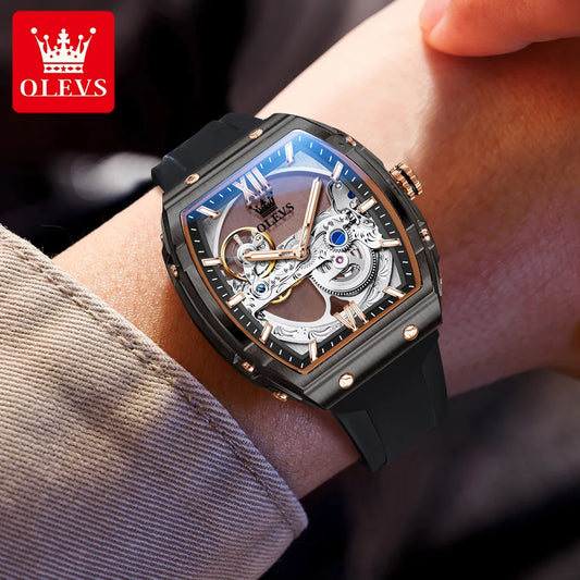 Montre mécanique squelette pour homme en Tungsten Steel Case Shape: Tonneau Case