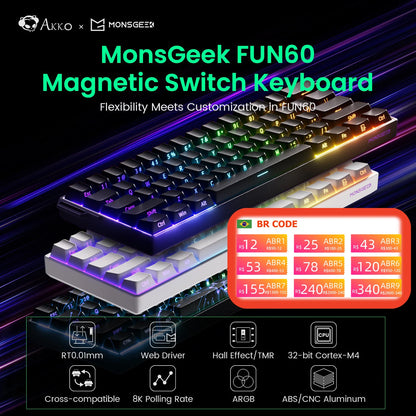 Teclado mecánico Akko MonsGeek FUN60 con interruptores magnéticos 60% para gaming, Rapid Trigger 0.01mm, 8K, ARGB, HE/TMR, teclado personalizado