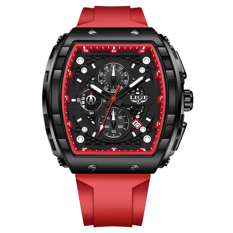 Reloj LIGE para hombre, de moda y lujo, resistente al agua, correa de silicona, cuarzo, luminoso, deportivo, fecha automática, cronógrafo, diseño sencillo