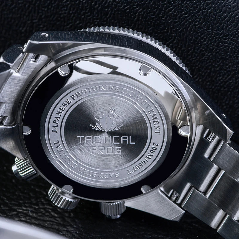 Tactical Frog V2 Solar Chronograph Men's Watch Sapphire Crystal Mirror Ceramic Bezel VS75A Eco-Drive Quartz 20Bar Waterproof Watch