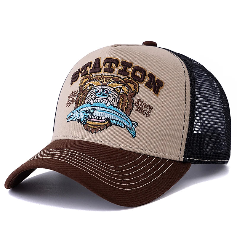Hot Sale Unisex Bear Head Pattern Cap Summer Breathable Trucker Hat Man Women Outdoor Fishing Snapback Cap