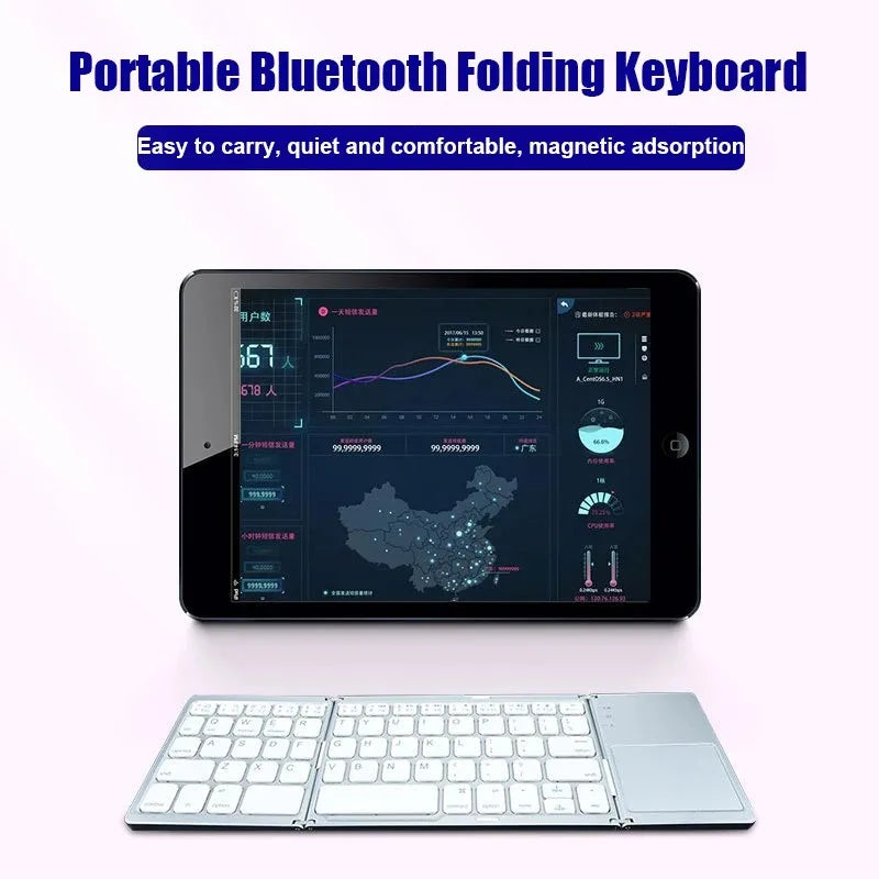 Tastiera Bluetooth pieghevole a tre ante con touchpad, mini tastiera portatile ricaricabile, tastiera wireless per Windows, Android e iOS