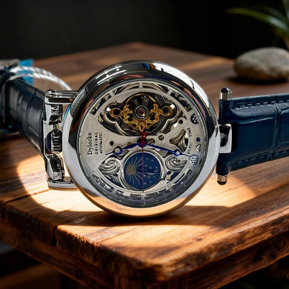  Top Luxury Moon Phase Men's Watches Original Mechanical Leather Men Clock Date Week Hollow Tourbillon Automatic Man Watch