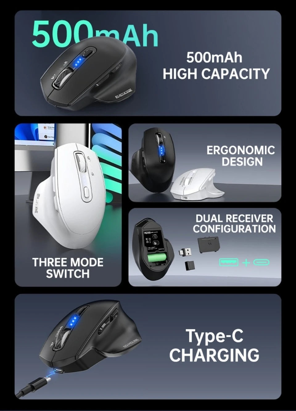 Ratón USB con cable, retroiluminación RGB, silencioso, ergonómico y DPI ajustable para ordenador de sobremesa, portátil, PC, oficina, gaming, hogar y uso diario en el trabajo