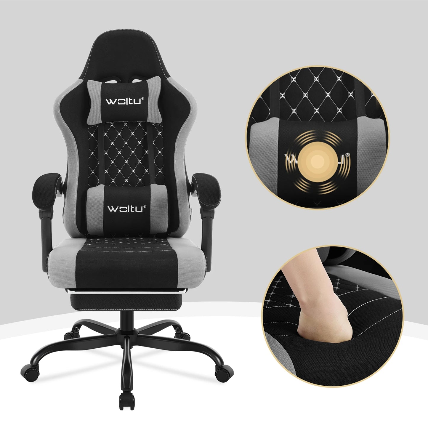 Silla de ordenador giratoria WOLTU con función de masaje, silla de oficina ergonómica con almohada y reposapiés, silla gaming ajustable en altura
