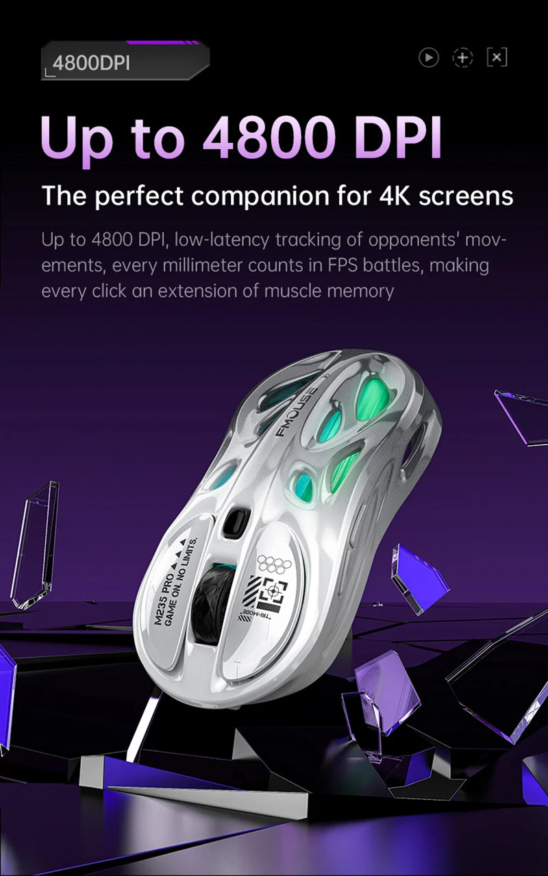 Tri-Mode RGB Gaming Mouse Wireless 2.4G Bluetooth Wired Lightweight Gaming Mouse with Chroma RGB Lighting, 4800 DPI Rechargeable Gaming Mouse for PC & Laptop