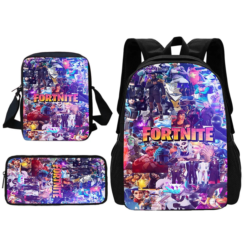 Mochila escolar infantil con bolso de hombro y estuches para lápices, bolsas escolares con diseño de juego popular F-FortniteS para niños y niñas, el mejor regalo