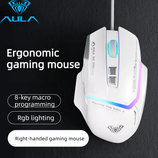 AULA S12 Pro Wired Gaming Mouse, RGB Gaming Mouse with 12800 DPI, 8 Programmable Buttons, Ergonomic USB Gaming Mouse for PC & Laptop