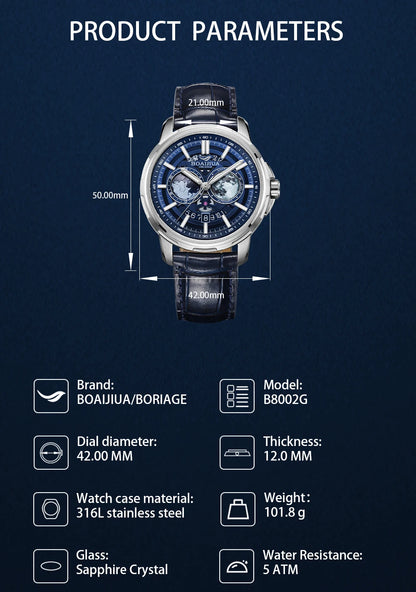 BORIAGE(BOAIJIUA) Orologio meccanico da uomo completamente automatico, design originale, impermeabile e luminoso