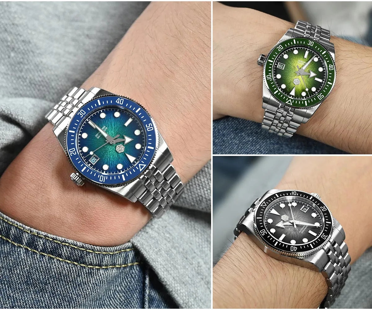 Relógio de mergulho masculino San Martin 37.5mm 40mm Miyota 9015 com mostrador esmaltado, relógio de pulso mecânico automático de luxo, resistente à água 200m SN0148