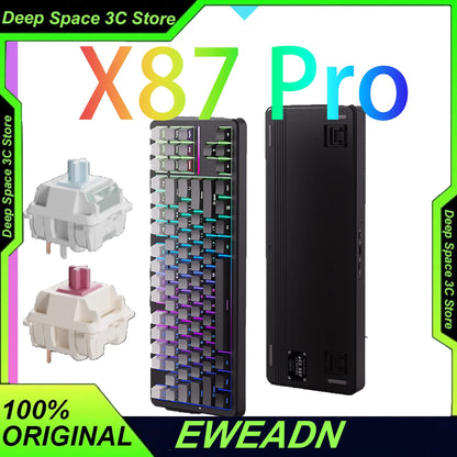EWEADN X87 Pro Ergonomics Keyboard Mechanical Kids Side Engraving Wireless Bluetooth Triple Gaming 2.4G RGB 87 Layout Customized