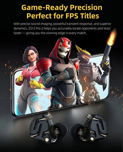 KZ ZS12 PRO 2 Hybrid-IEM-Kopfhörer – HiFi-Bass kabelgebundene Gaming-Ohrhörer mit superlinearen Treibern