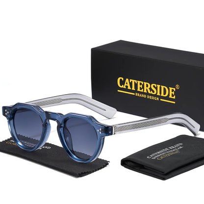 CATERSIDE Retro Round Men's Sunglasses High-Quality Thick Style Women's Outdoor Travel Business Driving Decorative Glasses UV400