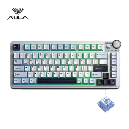 Teclado mecánico gaming esports AULA AU75 de tres modos, 81 teclas, teclas PBT, hot-swappable, RGB, teclado inalámbrico para PC de escritorio y escritura