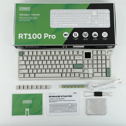 EPOMAKER RT100 PRO Tastiera meccanica 100% layout ANSI US con gasket, cablata/Bluetooth/wireless 2.4Ghz, schermo da 1.54” e manopola del volume