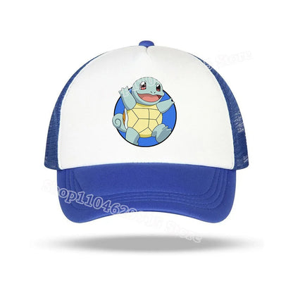 Pokemons Baseball Cap Cartoon Anime Charmander Pikachu Squirtle Headwear Summer Adjustable Breathable Mesh Hats Birthday Gift