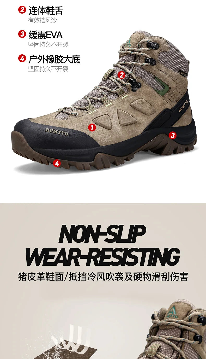 Zapatos de senderismo HUMTTO, botas de caza impermeables para hombre, botas tácticas de combate para desierto hasta el tobillo, botas de trekking para hombre y mujer, zapatillas cálidas de cuero