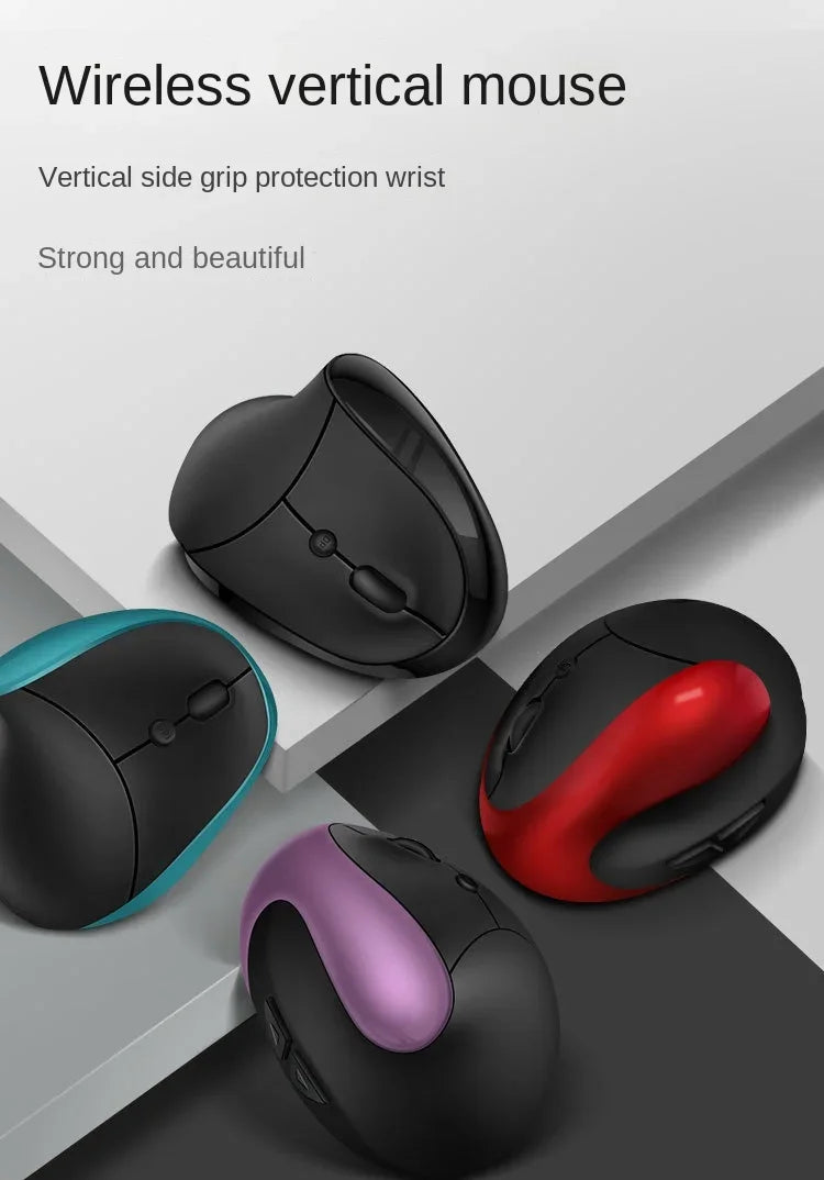 BTS-908 Mouse verticale ricaricabile di tendenza, mouse wireless ergonomico con ricevitore USB 2.4G, DPI regolabile fino a 1600 e 6 pulsanti